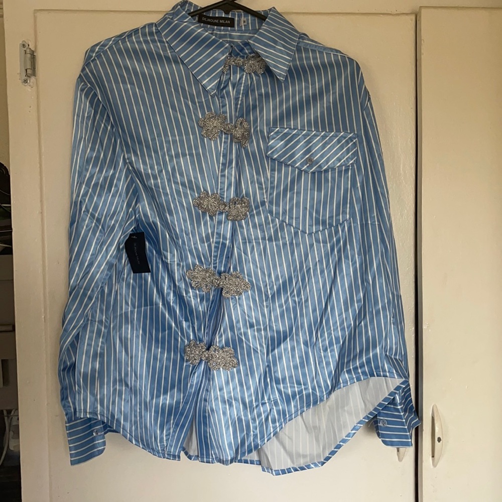 Pin Stripe Button Up Blouse